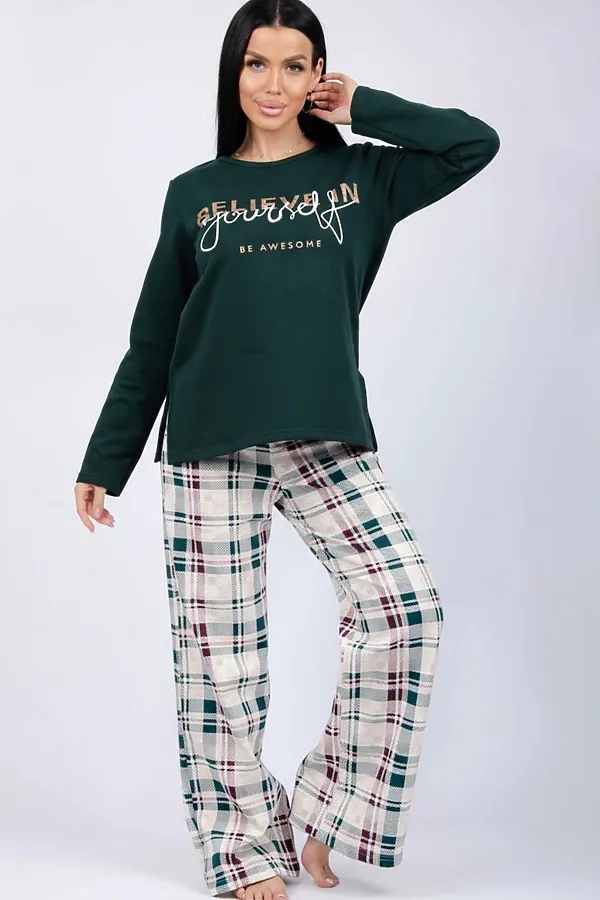 Пижама с брюками Розали НАТАЛИ, зеленый, беж - фото 1