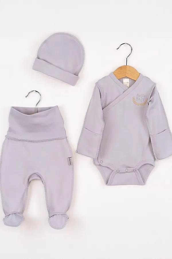 Комплект (Боди+Ползунки+Шапочка) BABY BOOM, светло-серый - фото 1