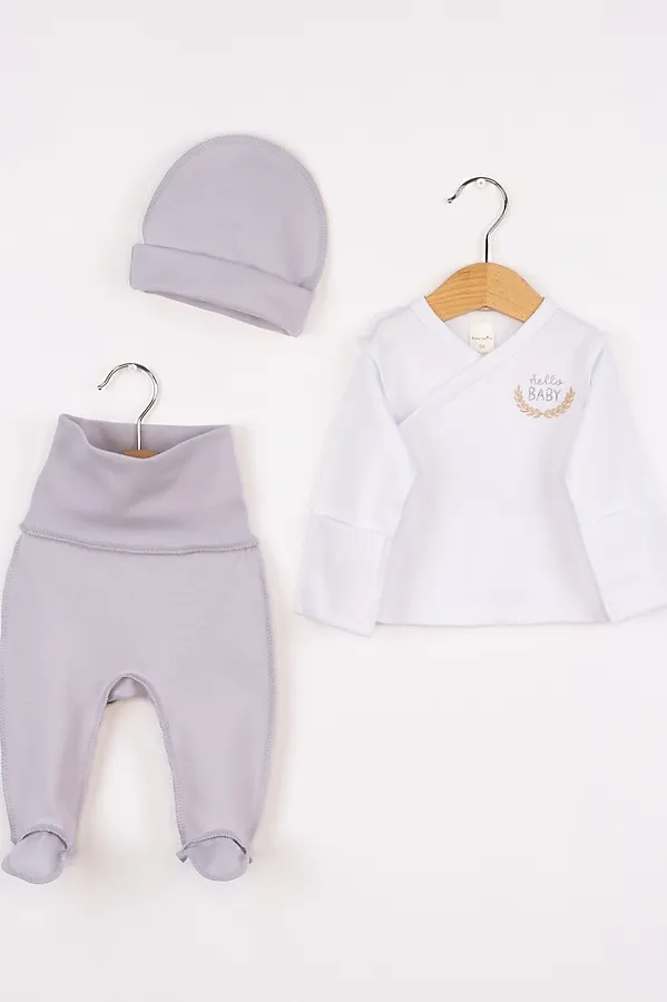 Комплект (Распашонка+Ползунки+Шапочка) BABY BOOM, светло-серый - фото 1