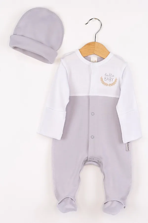 Комплект (Комбинезон+Шапочка) BABY BOOM, белый-светло серый - фото 1