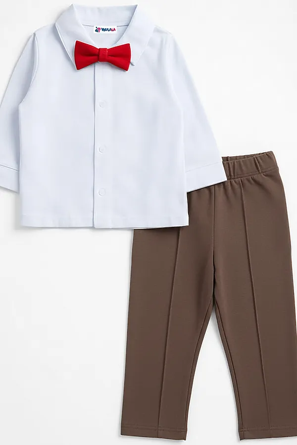 Комплект (Рубашка+Брючки) YOULALA, белый, коричневый - фото 1