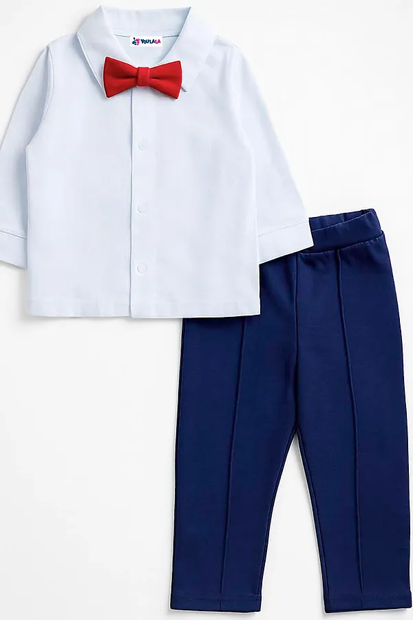 Комплект (Рубашка+Брючки) YOULALA, белый, синий - фото 1