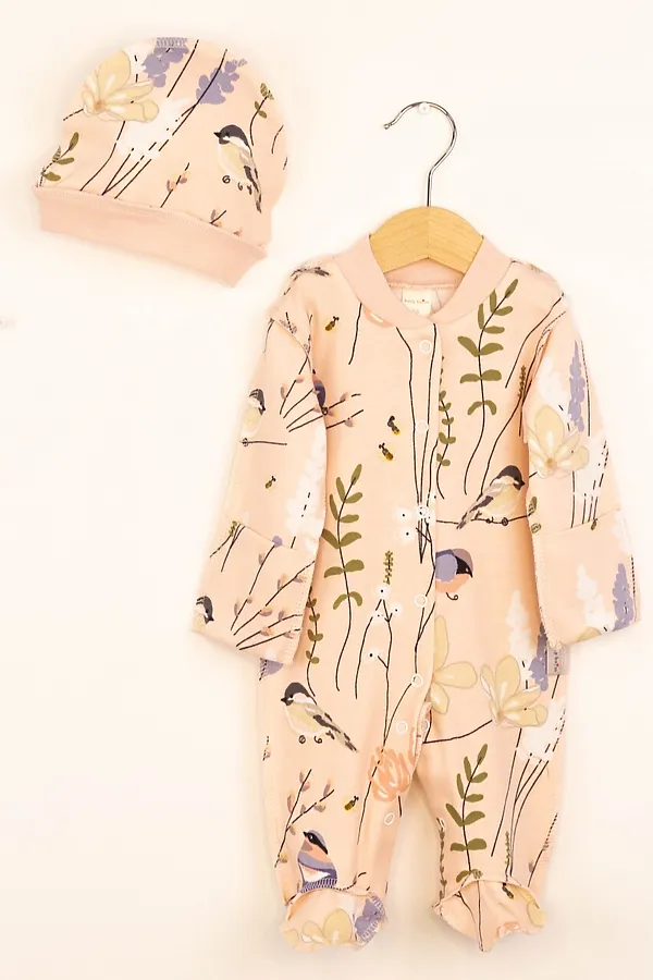 Комплект (Комбинезон+Шапочка) BABY BOOM, птички на розовом - фото 1