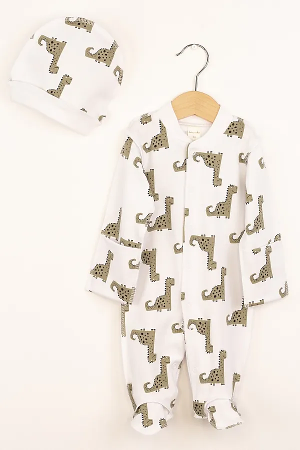Комплект (Комбинезон+Шапочка) BABY BOOM, динозаврики на белом - фото 1