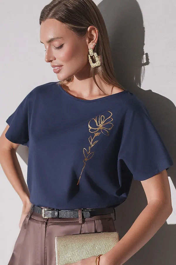 Футболка VILATTE, т.синий_цветок - фото 1