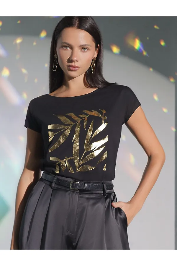 Футболка VILATTE, черный_листики - фото 1