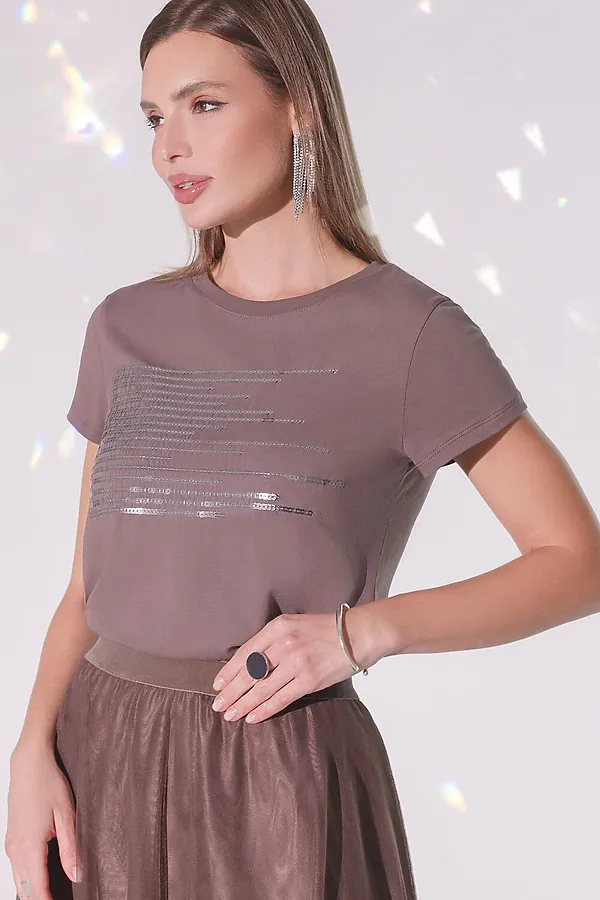 Футболка VILATTE, кофейный_shiny stripes - фото 1