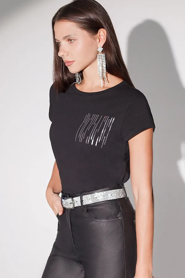 Футболка VILATTE, черный_блестки - фото 1
