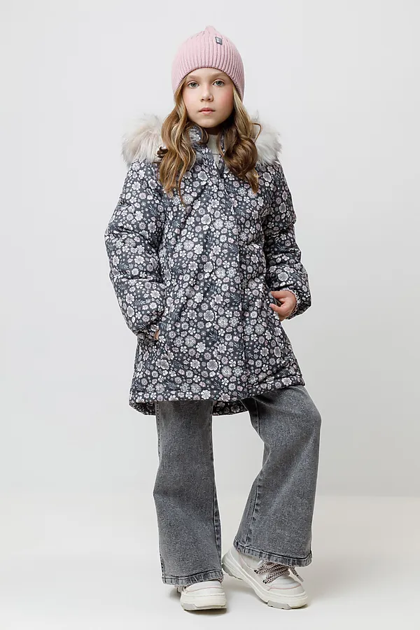 Куртка CROCKID, графит, маленькие цветы и листья - фото 1