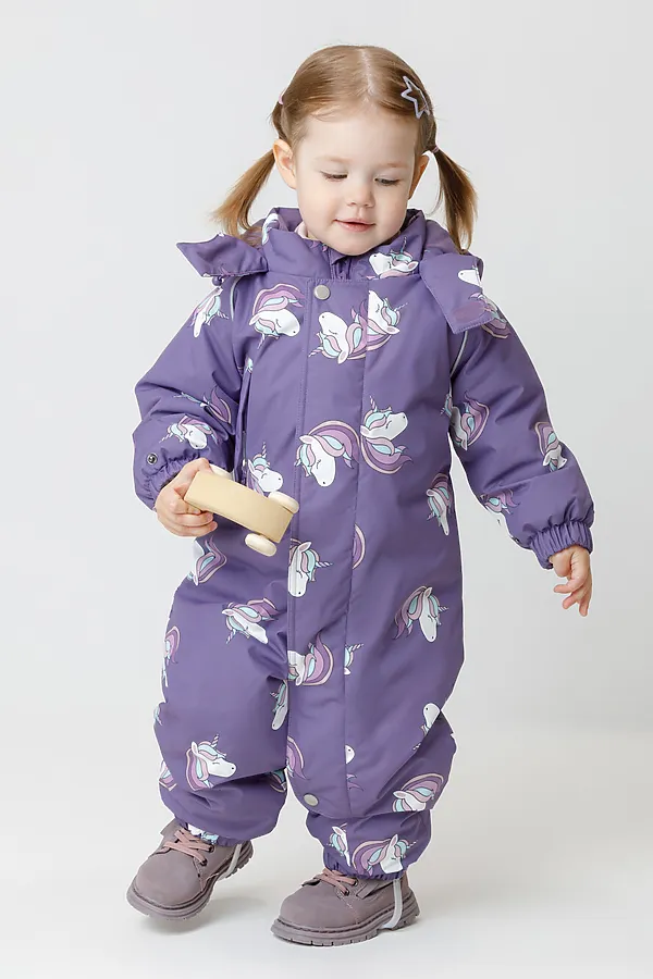 Комбинезон CROCKID, фиолетовый,маленькие единороги - фото 1