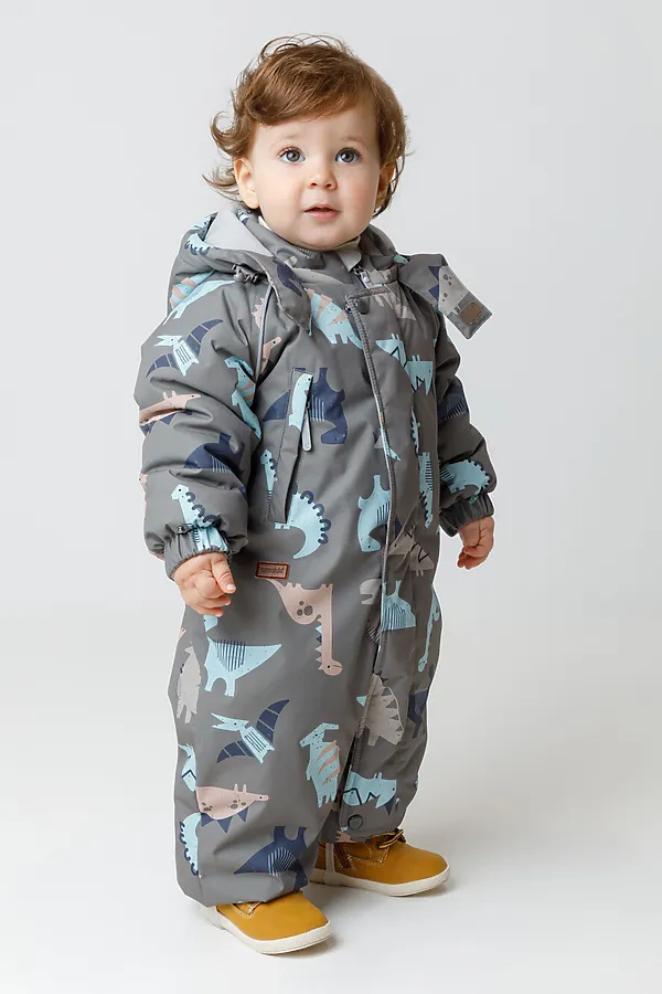 Комбинезон CROCKID, серо-коричневый, динозавры - фото 1