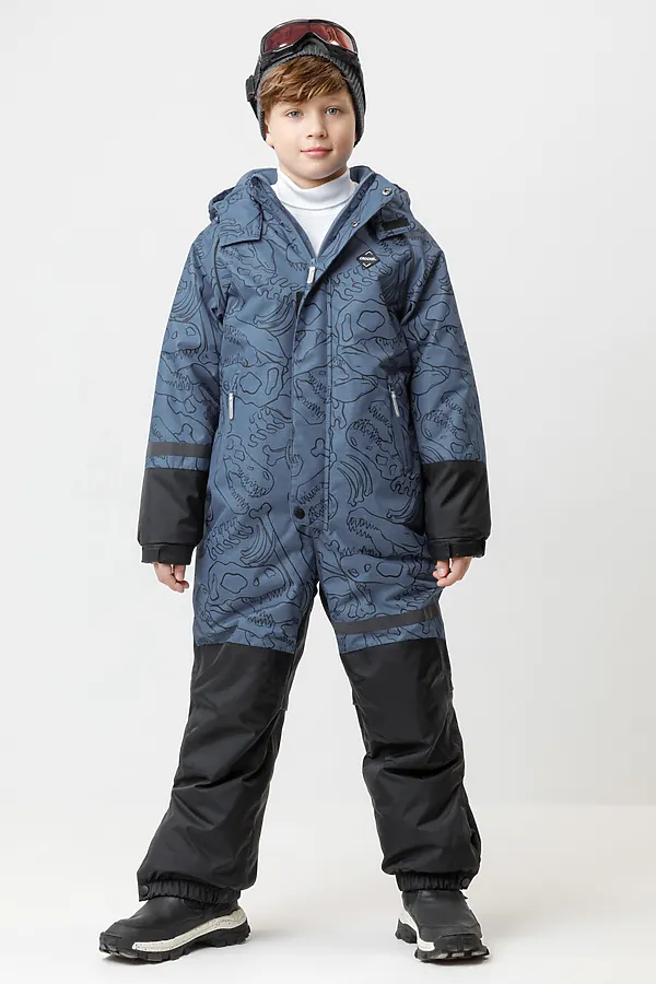 Комбинезон CROCKID, джинс, динозавры - фото 1