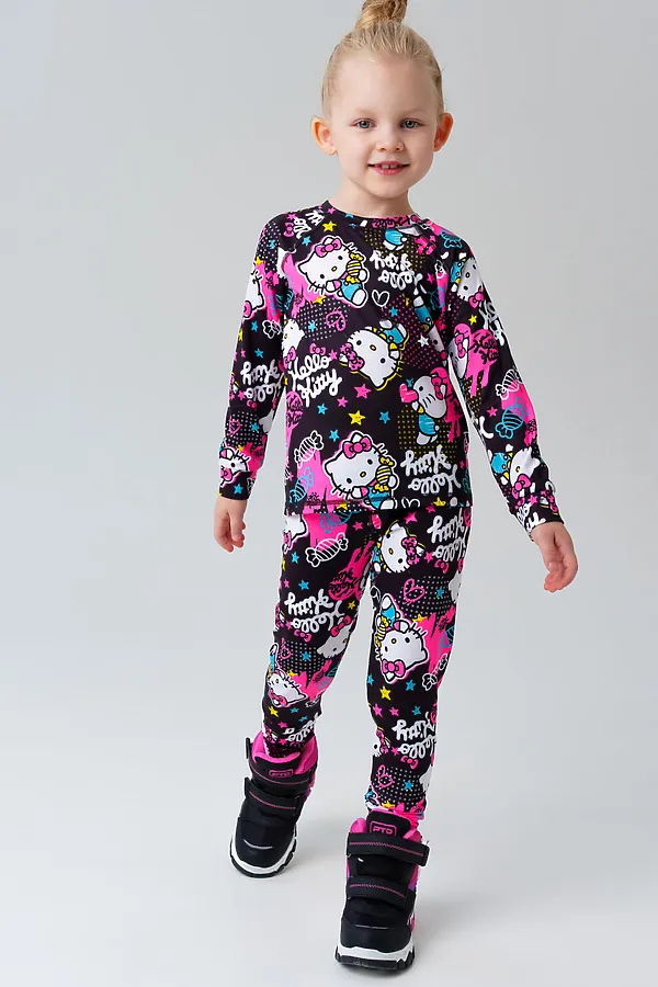 Термокомплект трикот. для девочек: фуфайка (футболка) с длин. рук, брюки для эпизод. использования PLAYTODAY, разноцветный - фото 1