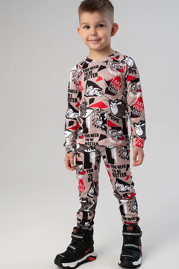 Термокомплект трикот. для мальчиков: фуфайка (футболка) с длин. рук, брюки для эпизод. использования PLAYTODAY, разноцветный - фото 1