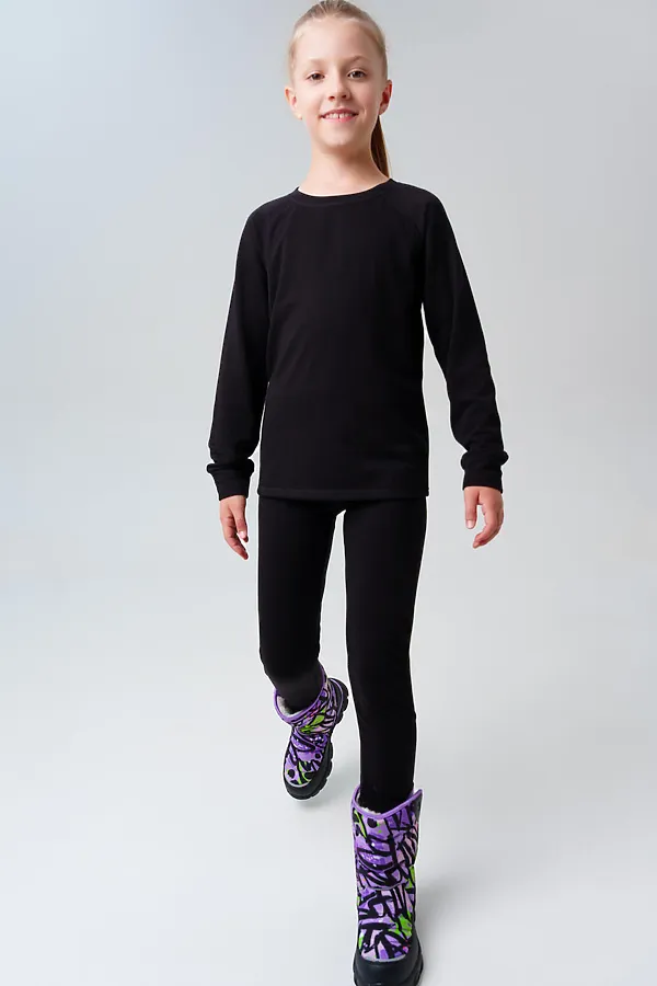 Термокомплект трикот. для девочек: фуфайка (футболка) с длин. рук, брюки для эпизод. использования PLAYTODAY, черный - фото 1