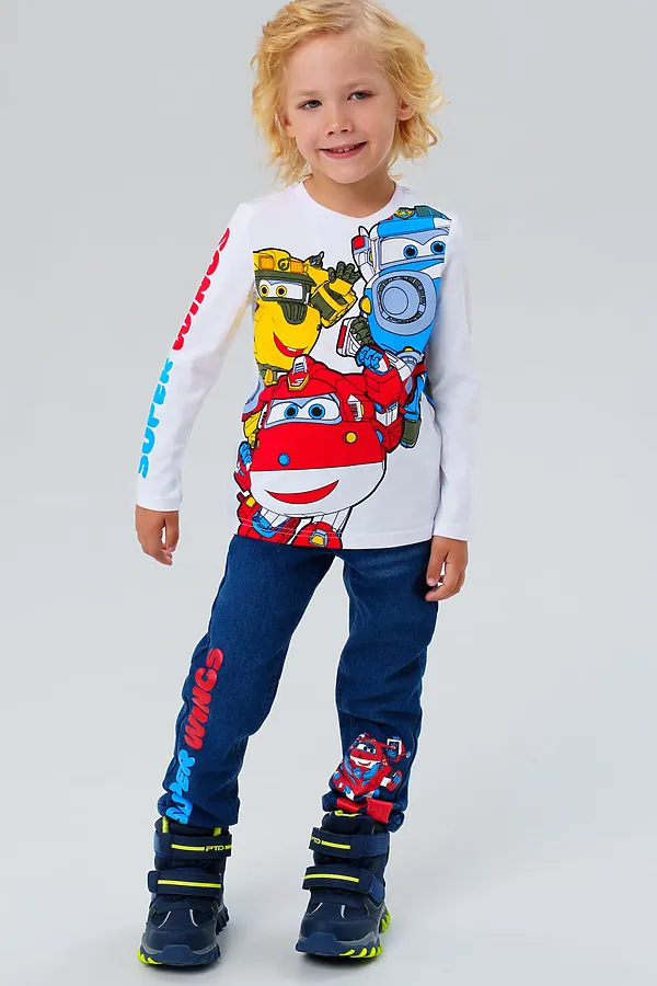 Брюки текстильные джинсовые утепленные флисом для мальчиков PLAYTODAY, тёмно-синий - фото 1