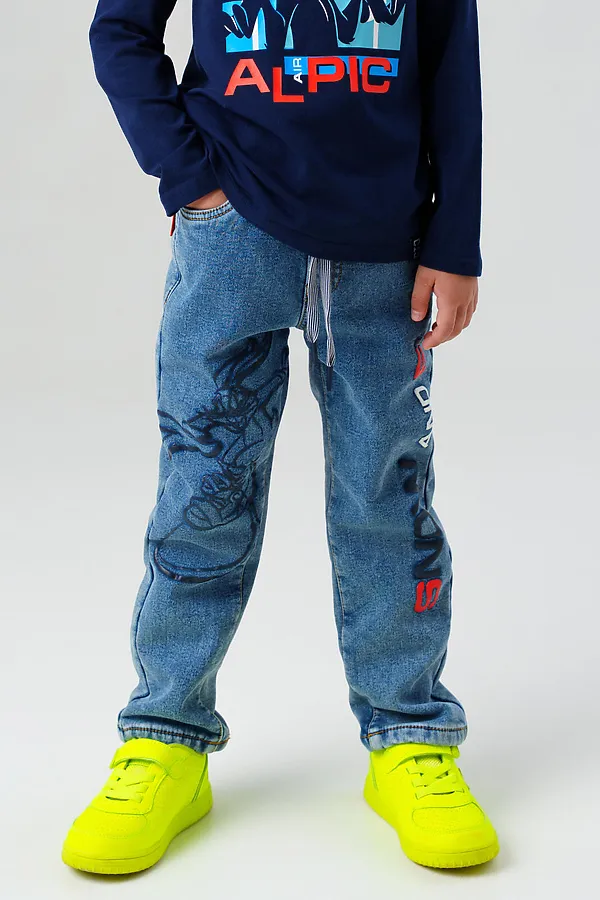 Брюки текстильные джинсовые утепленные флисом для мальчиков PLAYTODAY, синий - фото 1