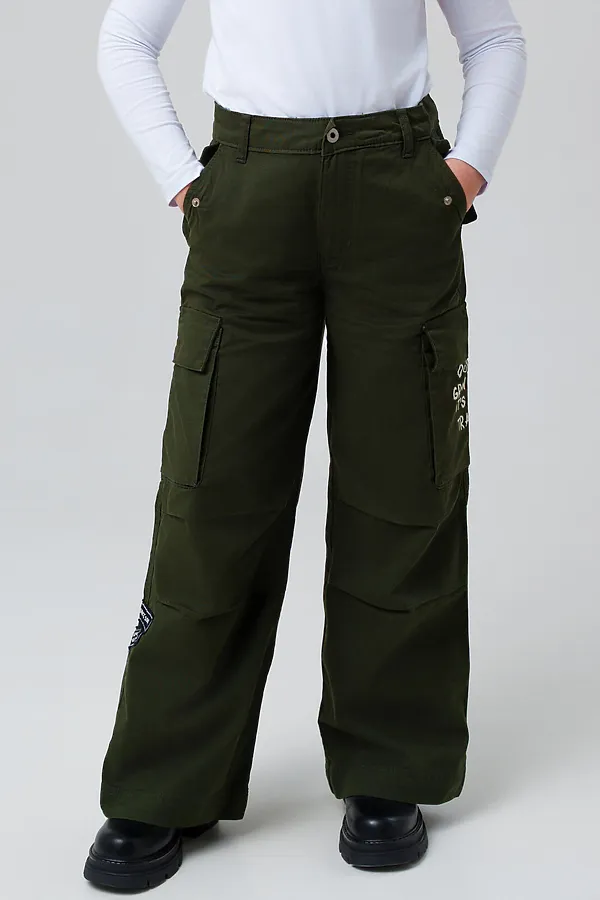 Брюки текстильные для девочек PLAYTODAY, хаки - фото 1