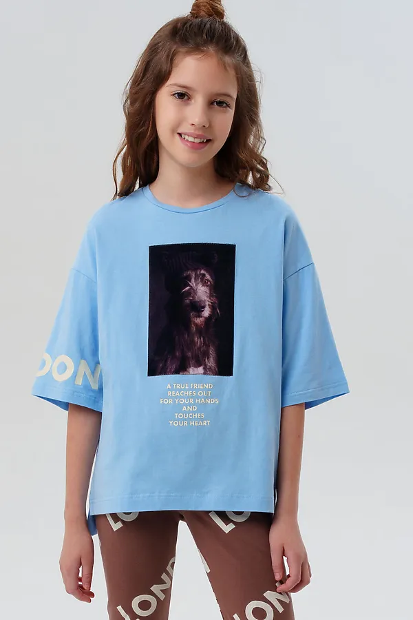 Фуфайка трикотажная для девочек (футболка) PLAYTODAY, голубой - фото 1