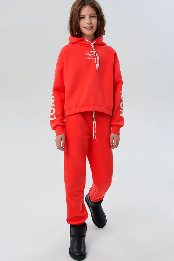 Комплект трикотажный для девочек: толстовка, брюки PLAYTODAY, оранжевый - фото 1