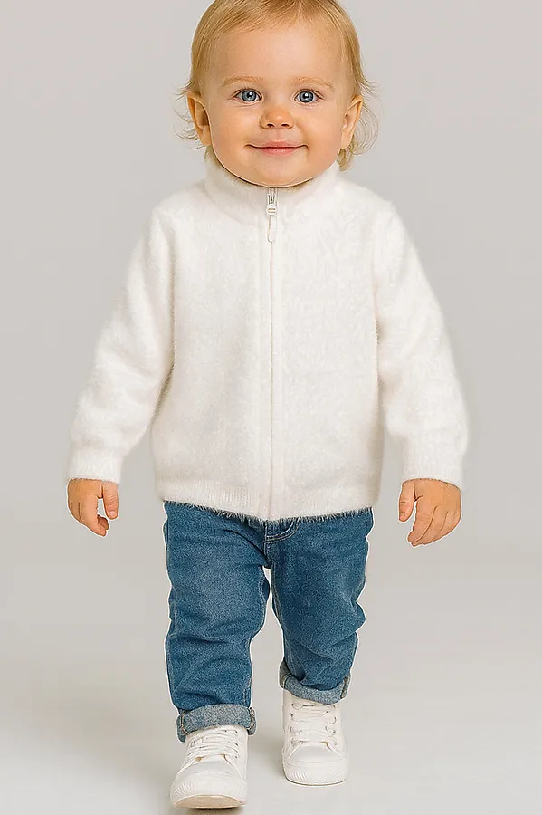 Кардиган детский трикотажный для девочек PLAYTODAY, молочный - фото 1