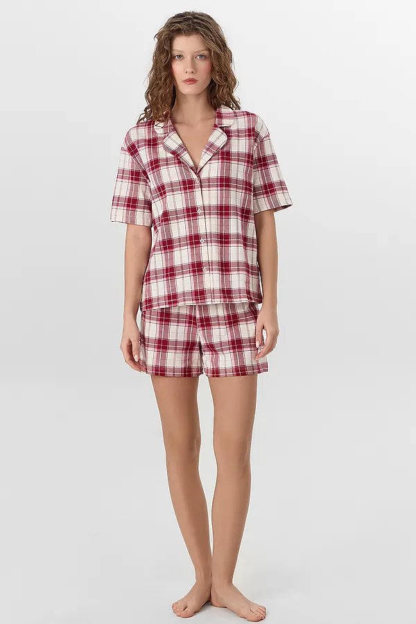 Комплект женский (рубашка, шорты) MARK FORMELLE, молочно -бордовая клетка - фото 1