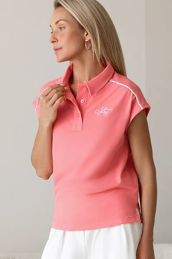 Футболка-поло из фактурного трикотажа VILATTE, розовый коралл - фото 1