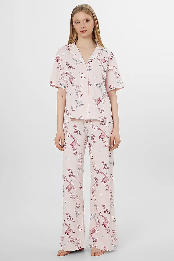 Комплект женский (рубашка, брюки) MARK FORMELLE, птицы на нежно -розовом - фото 1