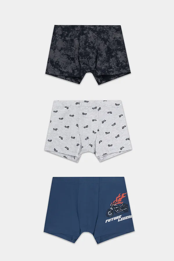 Трусы для мальчиков (3шт.) MARK FORMELLE, синий +мотоциклы на св.сером меланже +варка на черном - фото 1