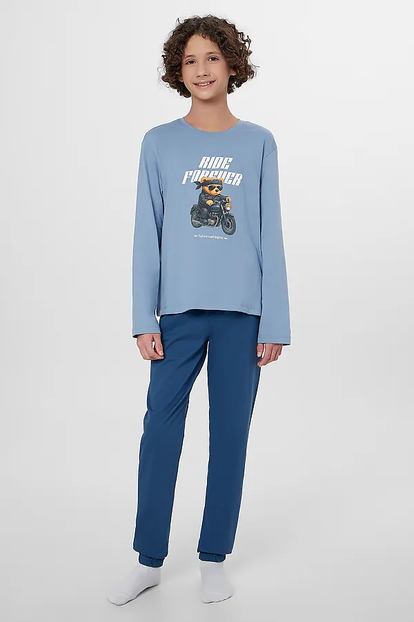 Комплект для мальчиков (джемпер, брюки) MARK FORMELLE, серо -голубой +синий +печать - фото 1