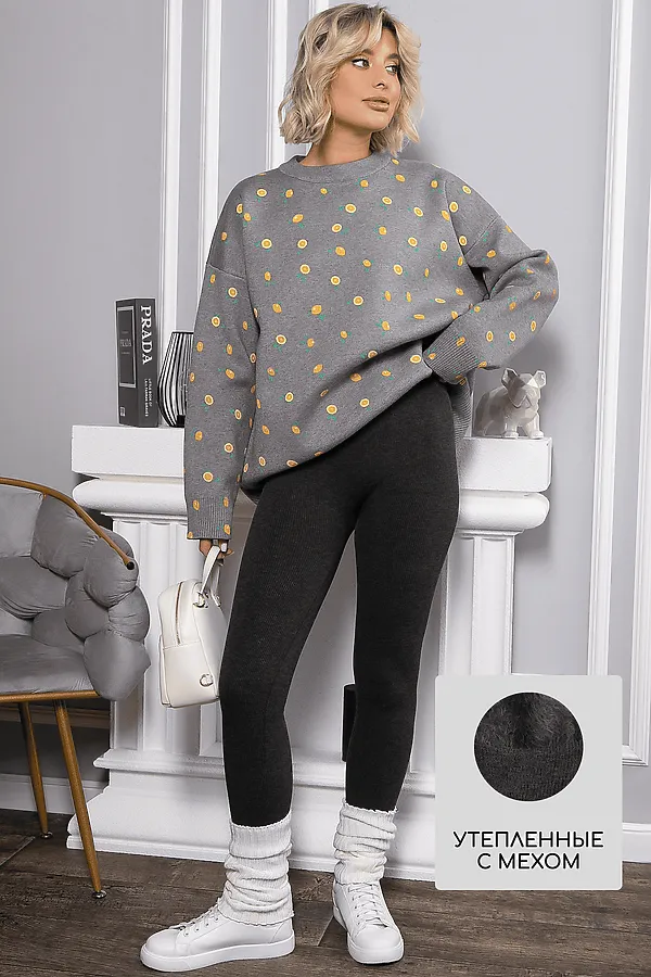 Лосины в рубчик утепленные НЬЮ LADY TAIGA, графит - фото 1