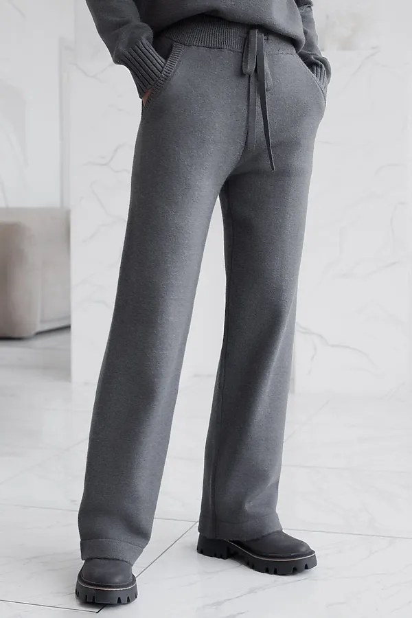 Прямые брюки из пряжи с кашемиром VILATTE, серый меланж - фото 1