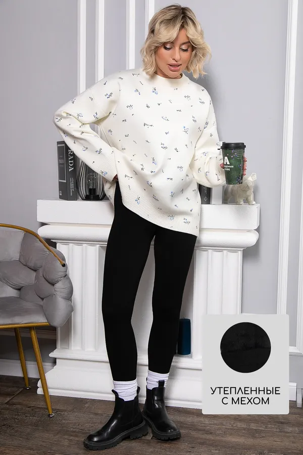 Лосины в рубчик утепленные НЬЮ LADY TAIGA, черные - фото 1