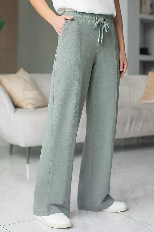 Брюки прямые из премиального футера двухнитки с эластаном VILATTE, оливковый меланж - фото 1