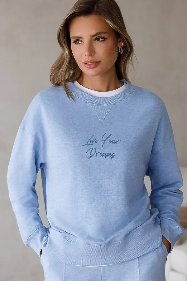 Джемпер из петельчатого футера двухнитки с эластаном VILATTE, голубой меланж_dreams - фото 1