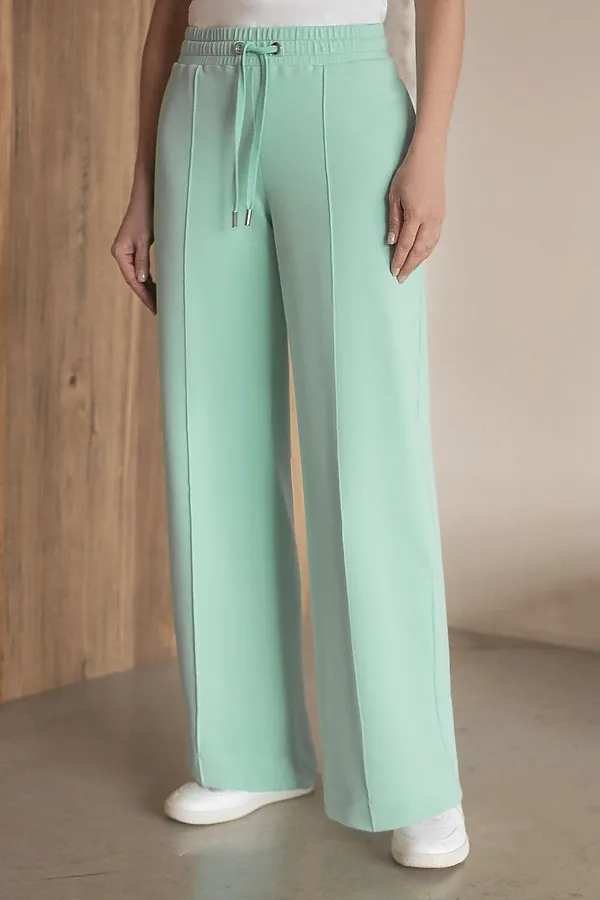 Прямые трикотажные брюки на резинке из футера двухнитки эластичные VILATTE, мятный - фото 1