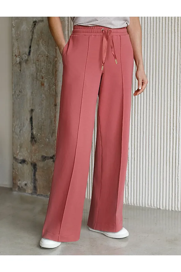 Прямые трикотажные брюки на резинке из футера двухнитки эластичные VILATTE, терракотовый - фото 1