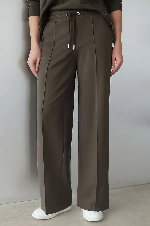 Прямые трикотажные брюки на резинке из футера двухнитки эластичные VILATTE, хаки - фото 1