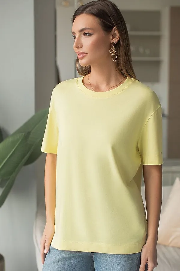 Футболка свободная из премиального хлопка с эластаном VILATTE, лимонный - фото 1