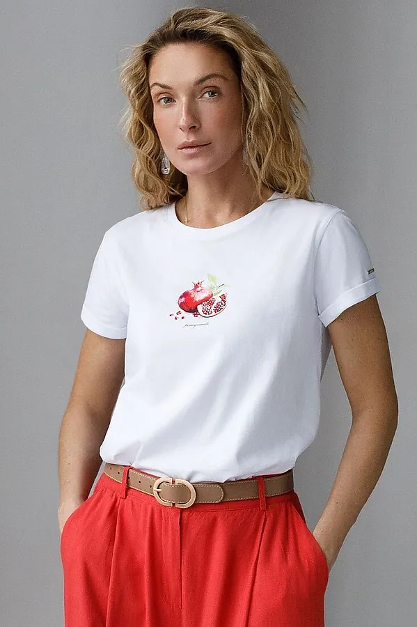 Свободная футболка с принтом из премиального хлопка с эастаном VILATTE, белый_pomegranate - фото 1