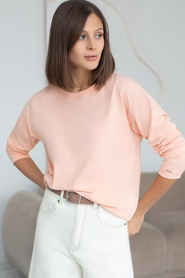 Базовый лонгслив из премиального хлопка с эластаном VILATTE, пудровый - фото 1