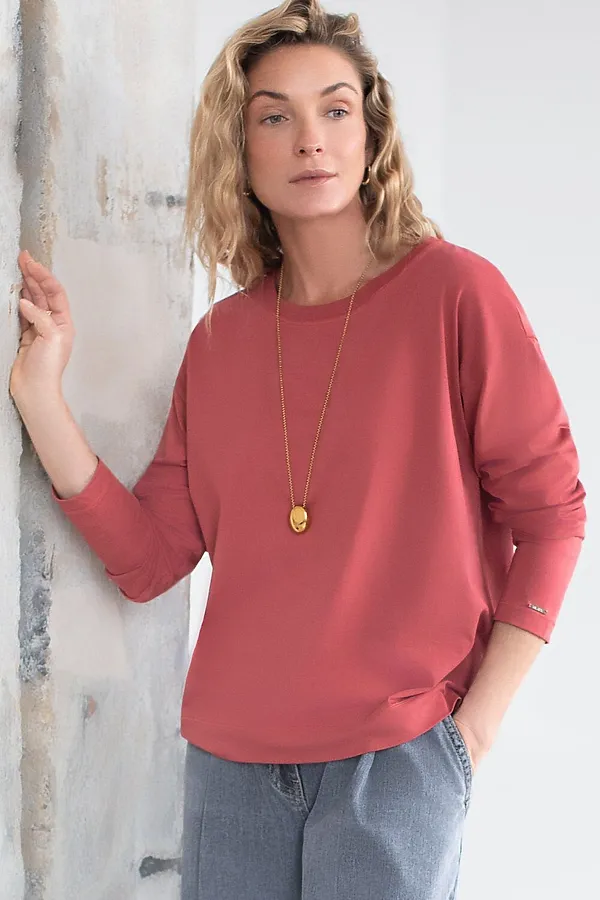 Базовый лонгслив из премиального хлопка с эластаном VILATTE, т.коралл - фото 1