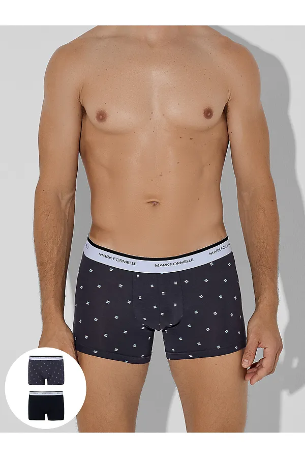 Трусы мужские (2шт) MARK FORMELLE, прямоугольники на т.сером +черный - фото 1