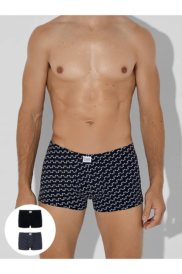 Трусы мужские (2шт) MARK FORMELLE, диагональн. узор на гл.синем +черный - фото 1