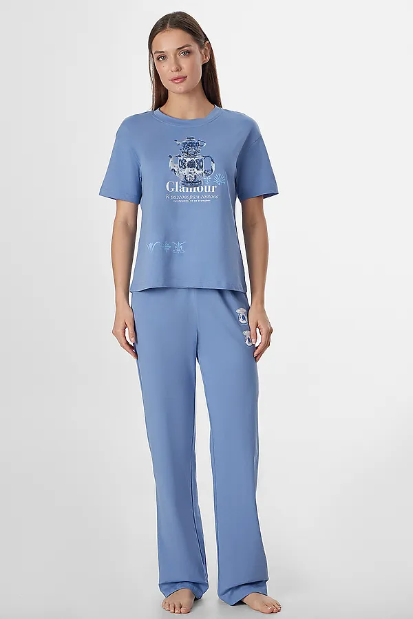 Комплект женский (джемпер, брюки) MARK FORMELLE, синий +печать1 - фото 1