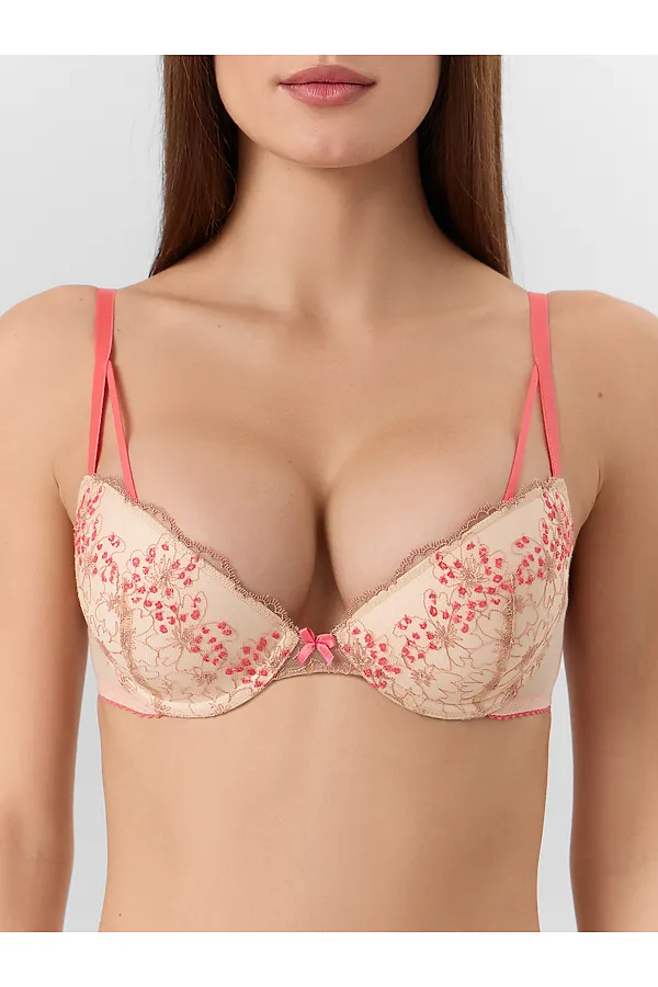 Бюстгальтер женский MARK FORMELLE, коралловые цветочки на пудре - фото 1