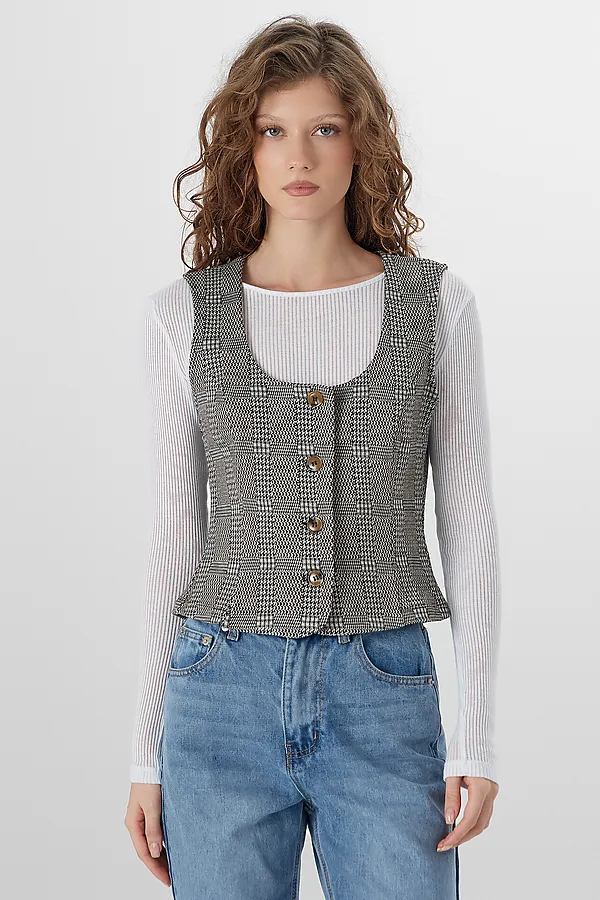 Жилет женский MARK FORMELLE, коричневая клеточка - фото 1