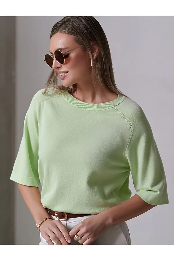 Свободный джемпер с рукавом 3/4 тонкой вязки из вискозы VILATTE, светло-зеленый - фото 1