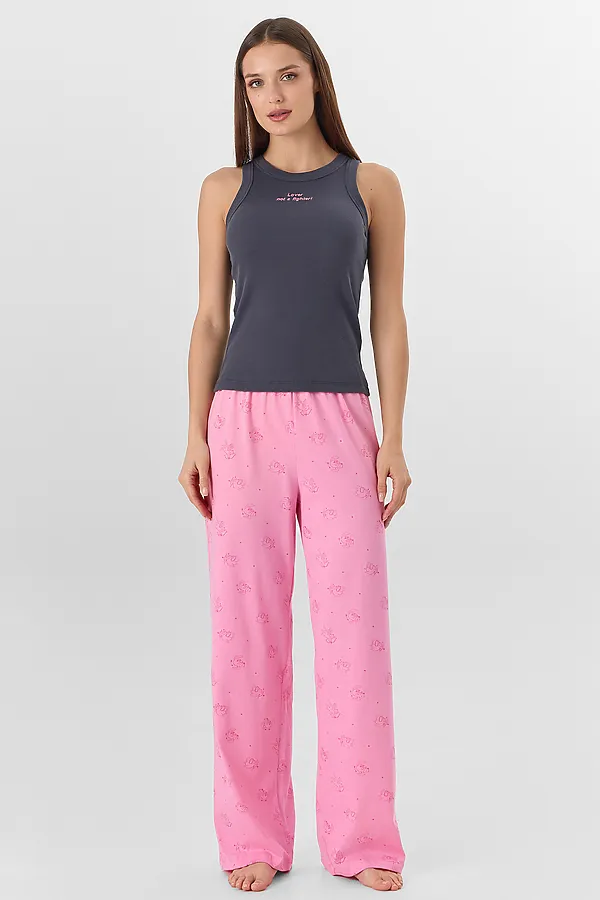 Комплект женский (блузка, брюки) MARK FORMELLE, графит +котики на розовом - фото 1