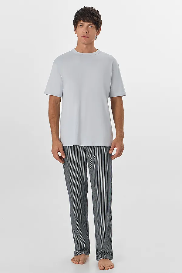 Комплект мужской (футболка, брюки) MARK FORMELLE, св.серый +полоска на глубоком синем - фото 1
